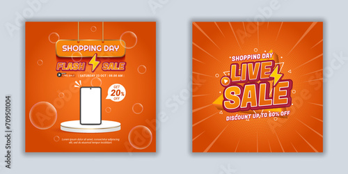 Product Display Vector Template | Make your sales pop with vibrant orange social media designs! Perfect for businesses wanting to highlight discounts. Editable Text