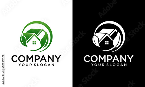 Creative Circle Green home and house for eco green home logo design template