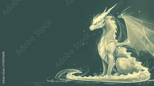  a drawing of a dragon sitting on top of a body of water next to a smaller dragon sitting on top of a body of water.
