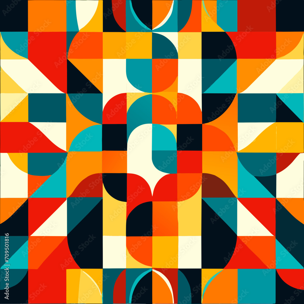 Bauhaus geometric pattern background. Abstract bauhaus style wallpaper. Colorful Bauhaus mosaic design pattern. Modern bauhaus mural print. Scandinavian minimalistic decorative ornament pattern. Bauhaus geometric pattern background. Abstract bauhaus style wallpaper. Colorful Bauhaus mosaic design pattern. Modern bauhaus mural print. Scandinavian minimalistic decorative ornament pattern.