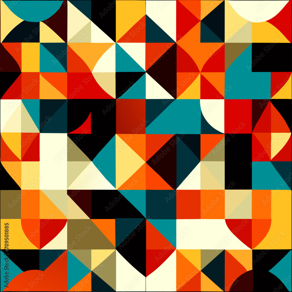 Bauhaus geometric pattern background. Abstract bauhaus style wallpaper. Colorful Bauhaus mosaic design pattern. Modern bauhaus mural print. Scandinavian minimalistic decorative ornament pattern. Bauhaus geometric pattern background. Abstract bauhaus style wallpaper. Colorful Bauhaus mosaic design pattern. Modern bauhaus mural print. Scandinavian minimalistic decorative ornament pattern.