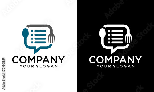 Creative restaurant food chat logo design, vector planet food catering logo template. online order food logo icon symbol