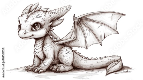  a drawing of a baby dragon sitting on the ground with its wings spread out and eyes wide open, looking like a baby dragon. photo