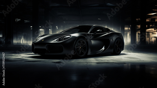 Luxury expensive car parked on dark background. Sport and modern luxury design gray car.