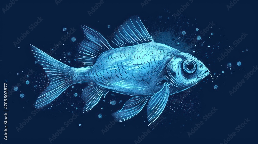 a drawing of a blue fish with bubbles of water on it's sides and a black background with bubbles of water on it's sides. a drawing of a blue fish with bubbles of water on it's sides and a black background with bubbles of water on it's sides.