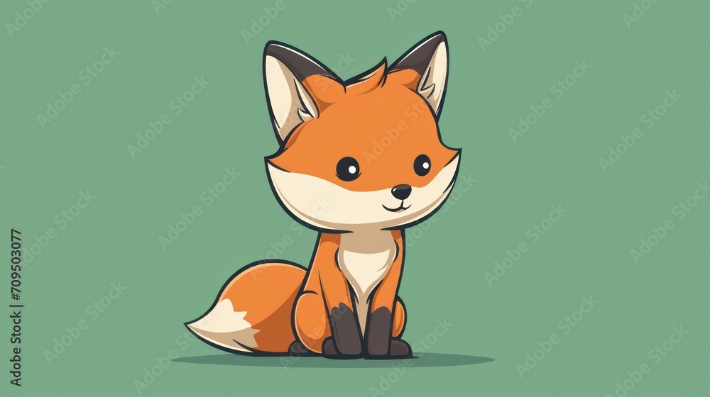 a cute little fox sitting on top of a green background with a green background and a red fox sitting on top of it's legs. a cute little fox sitting on top of a green background with a green background and a red fox sitting on top of it's legs.