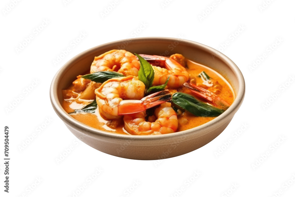 Tom Yum Kung or spicy prawn soup for famous Thai food in white bowl top view on transparent background. Tom Yum Kung or spicy prawn soup for famous Thai food in white bowl top view on transparent background.