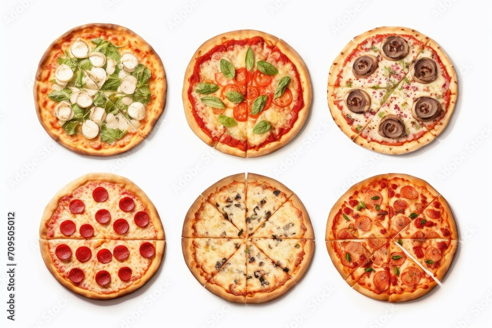 Assortment of Gourmet Pizzas with Various Toppings