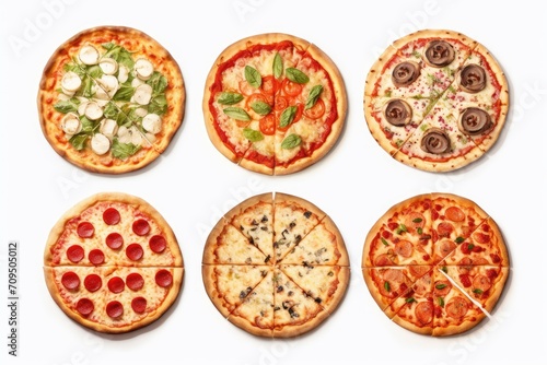 Assortment of Gourmet Pizzas with Various Toppings