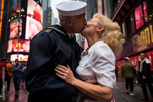 senior Sailor Kissing Woman in Times Square Celebration