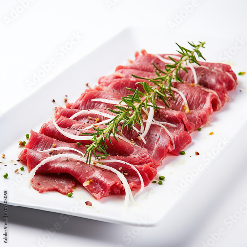 Beef Carpaccio, an Italian appetizer with thinly sliced raw beef