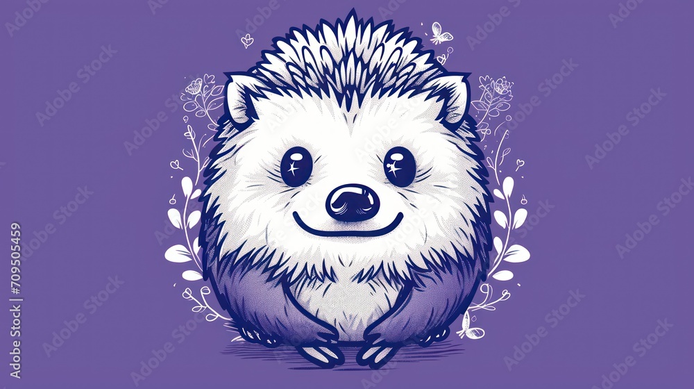 a drawing of a porcupine with a smile on it's face, sitting in front of a purple background. a drawing of a porcupine with a smile on it's face, sitting in front of a purple background.