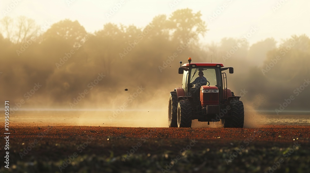 Obraz premium A farmer driving a tractor in a field