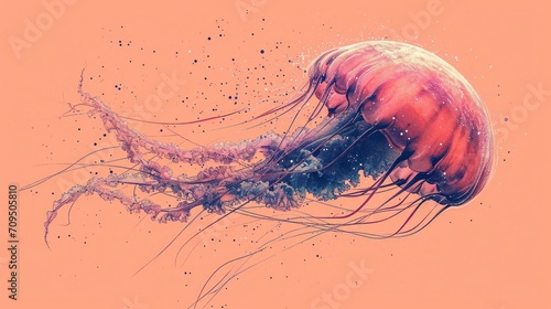  a close up of a jellyfish floating in the air with bubbles on the bottom of it's head.