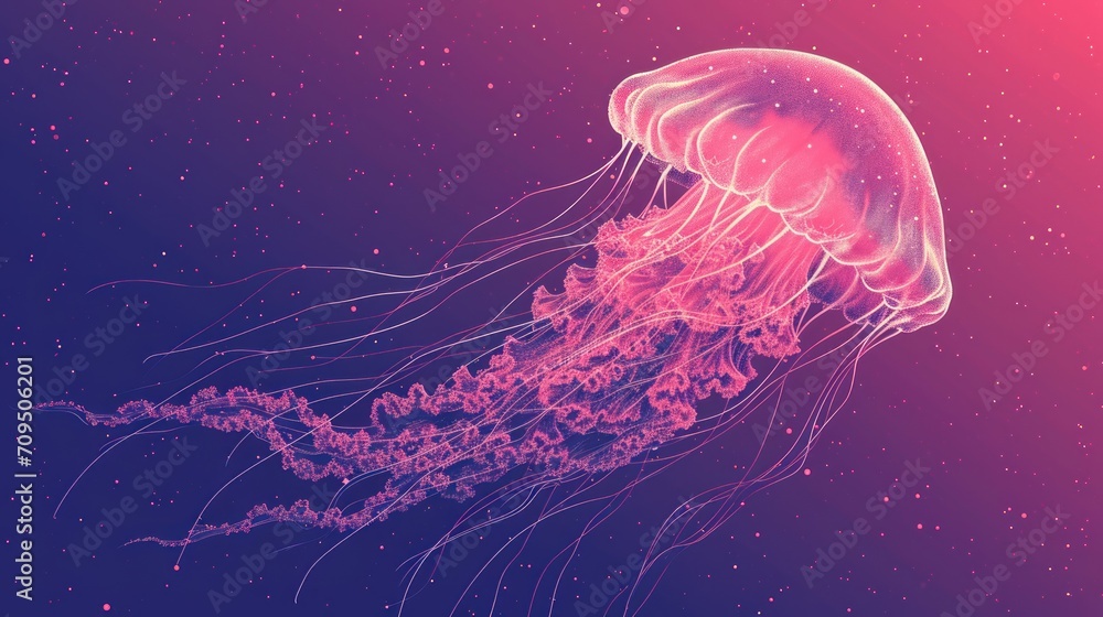 a close up of a jellyfish on a purple and pink background with a blurry image of the bottom part of the jellyfish. a close up of a jellyfish on a purple and pink background with a blurry image of the bottom part of the jellyfish.