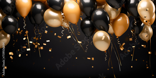 Black and Golden balloons for birthday celebration Balloons background 