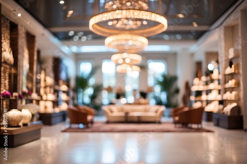 Luxury store interior, spotlight, bokeh blurred background
