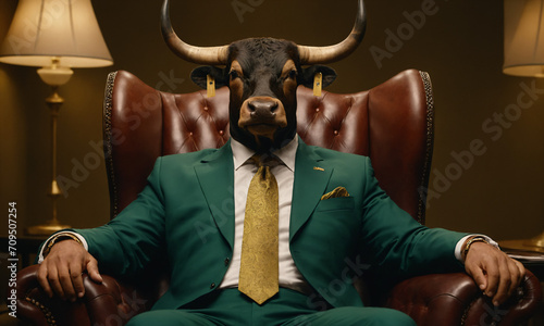A bull in the business suit, representing the bull market photo