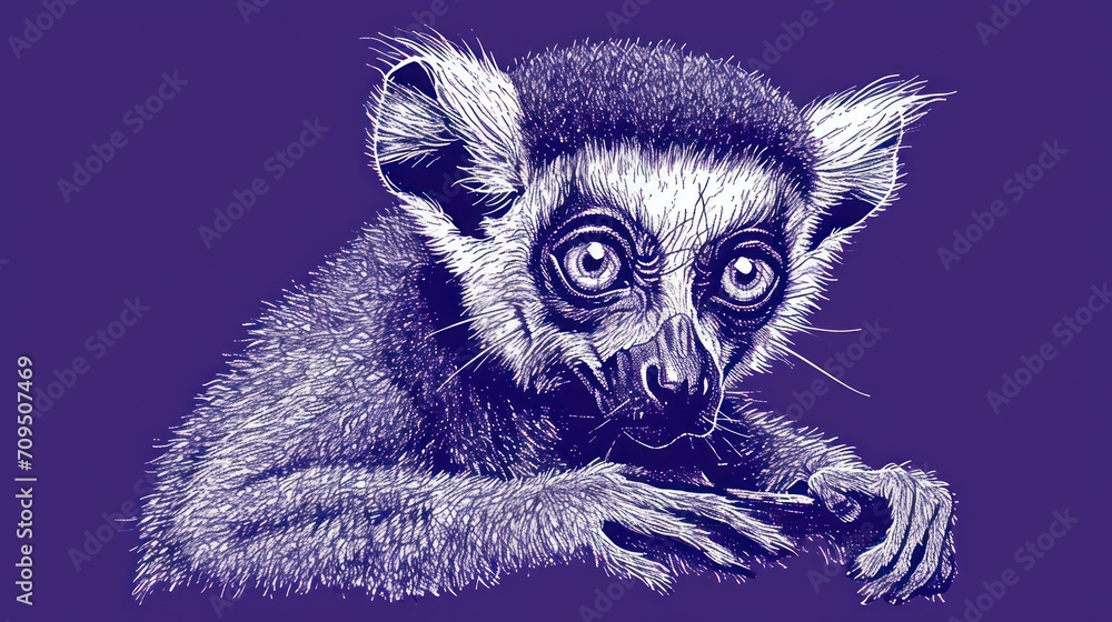 a close up of a small animal on a purple background with a black and white drawing of a small animal. a close up of a small animal on a purple background with a black and white drawing of a small animal.