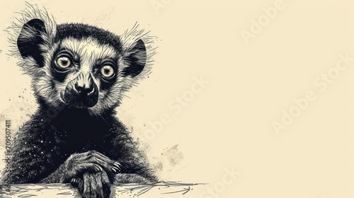  a black and white drawing of a small animal looking at the camera with a surprised look on its face and hands. © Shanti