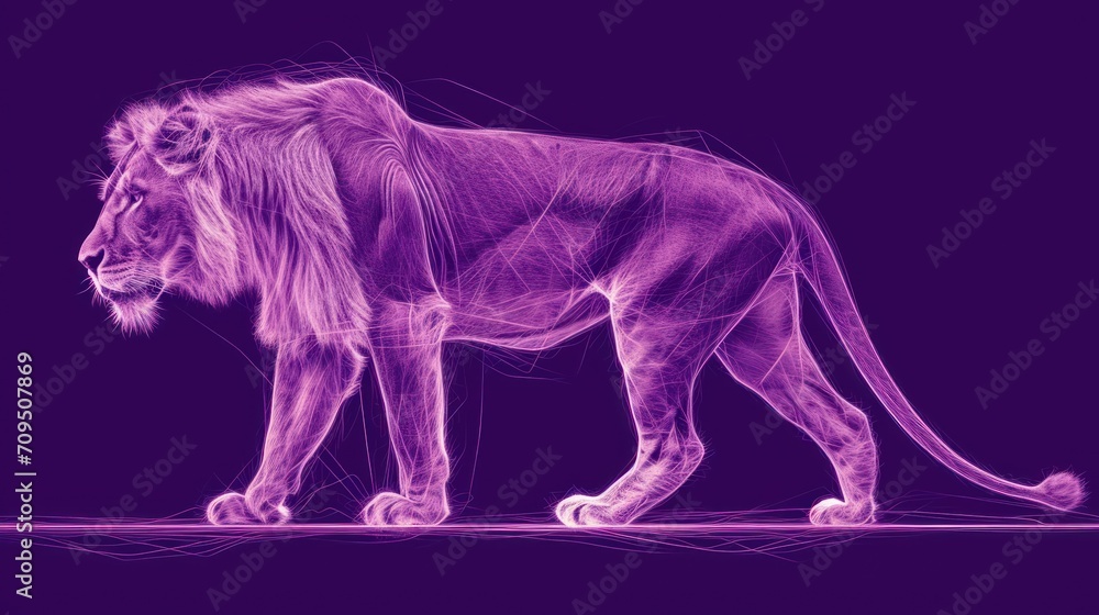  a purple picture of a lion on a purple background with lines in the shape of a lion on a purple background with lines in the shape of a lion.