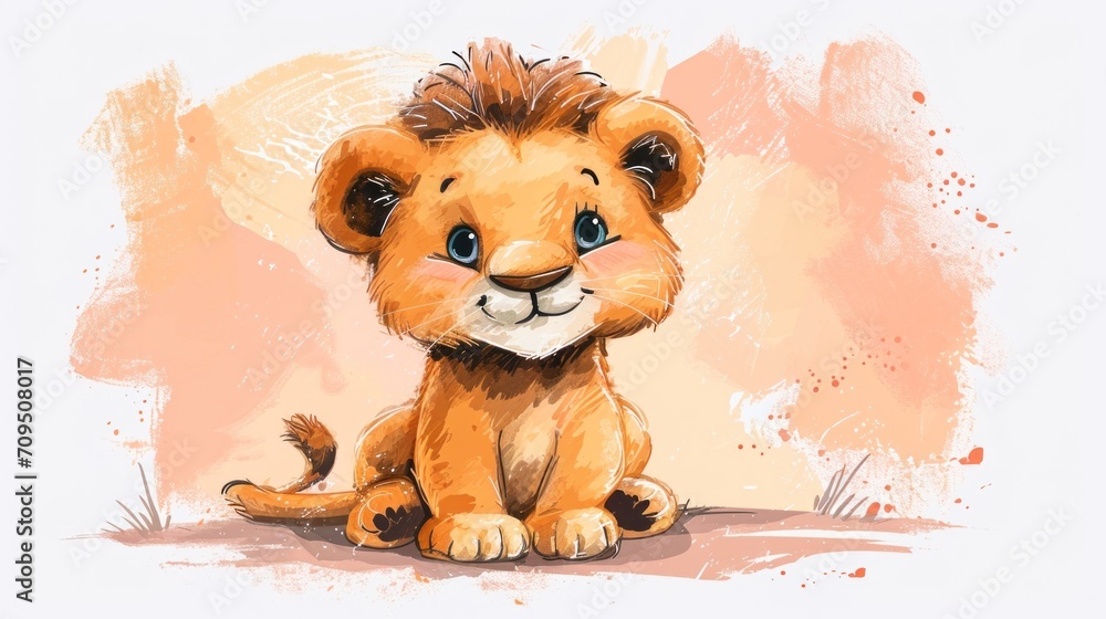 a drawing of a lion cub sitting on the ground with his head turned to look like he's smiling. a drawing of a lion cub sitting on the ground with his head turned to look like he's smiling.