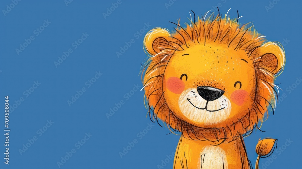 a drawing of a lion sitting on top of a blue ground with a blue sky in the back ground and a blue sky in the background. a drawing of a lion sitting on top of a blue ground with a blue sky in the back ground and a blue sky in the background.