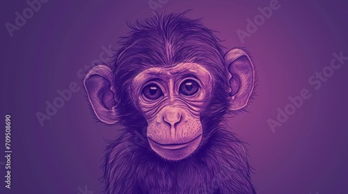  a close up of a monkey's face on a purple background with a blurry image of a monkey's face. © Shanti