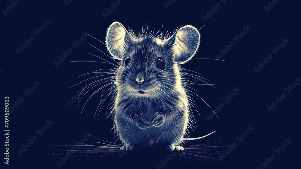a black and white drawing of a mouse on a dark background with a white outline on the front of the mouse. a black and white drawing of a mouse on a dark background with a white outline on the front of the mouse.