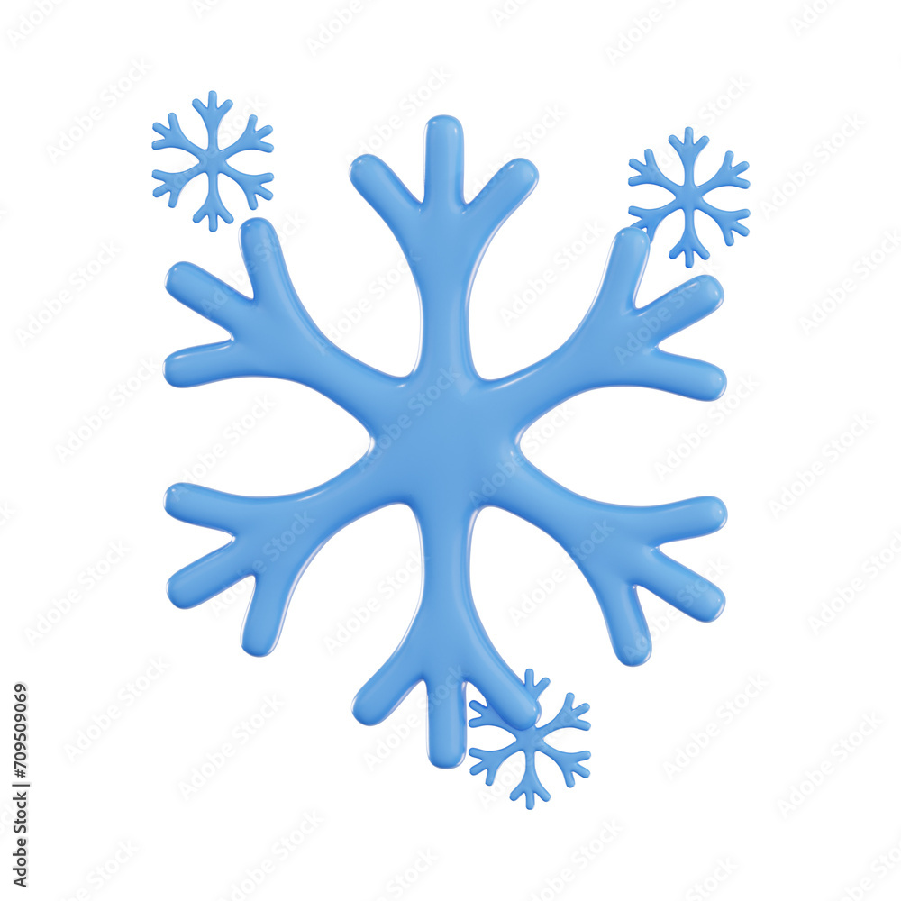 3d snowflake, 3d render icon illustration, transparent background, weather