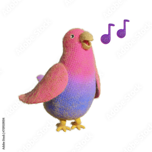 Cotorro de lana rosa cantando