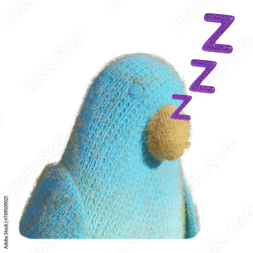 Cotorro de lana azul durmiendo 