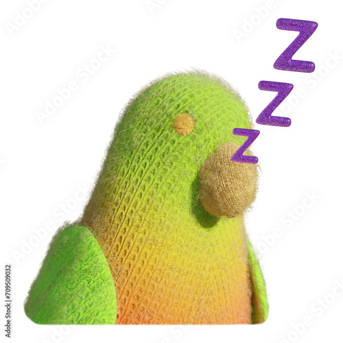 Cotorro de lana verde durmiendo