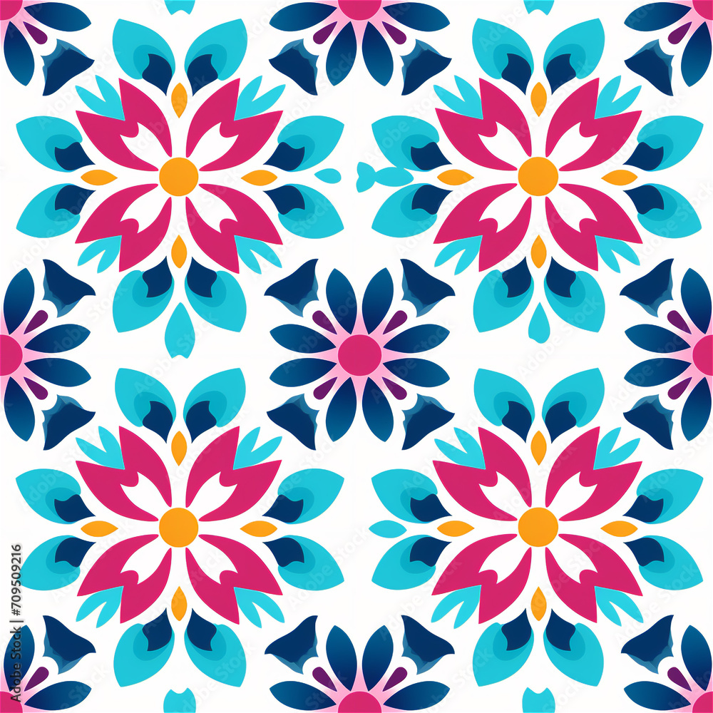 Seamless pattern : Vibrant Floral Pattern on White
