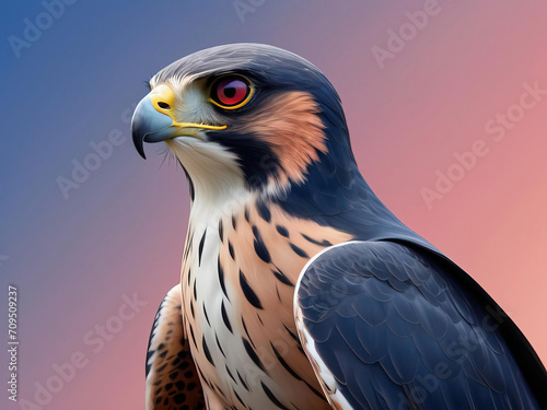 Dynamic Prairie Falcon Portrait in Bold Minimalist Design Gen AI photo