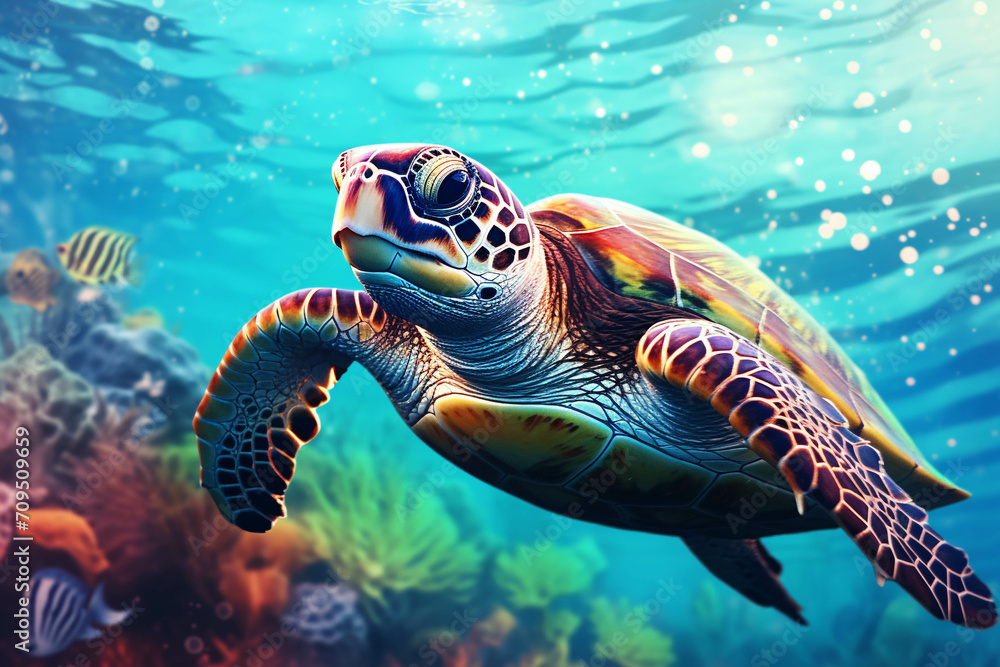 Image of a sea turtle swimming in the sea. Image of a sea turtle swimming in the sea.