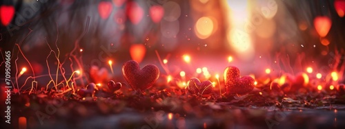 Group of Candles Placed on Grass for Valentines Day Heart Background Generative AI