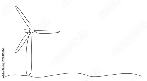 Wind turbine One line drawing isolated on white background