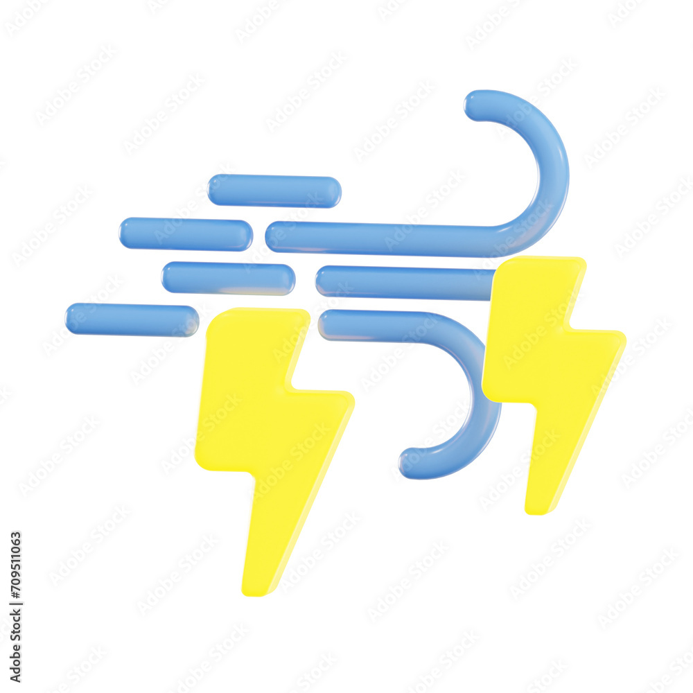 3d windy thunder, 3d render icon illustration, transparent background, weather 3d windy thunder, 3d render icon illustration, transparent background, weather