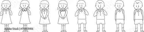 ランドセルを背負った男女の線画