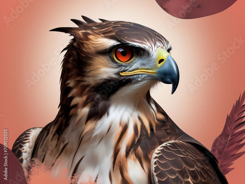 Osprey - Bird of Prey Dramatic Portrait in Vivid Gradient Mixed Media Collage Gen AI photo