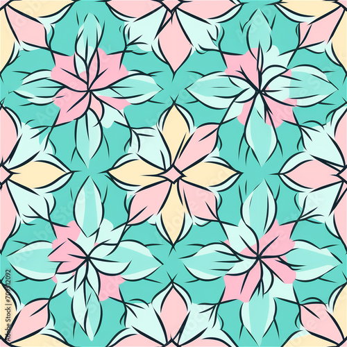 Seamless pattern : Soft Mandala on Teal Canvas 