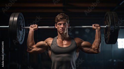 Close up of fit and strong male athlete exercising with dumbbells over the black background