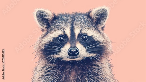  a close up of a raccoon's face on a pink background with a blurry image of the raccoon. © Shanti