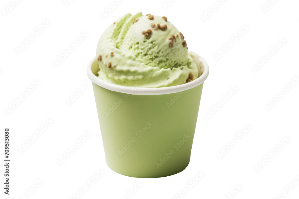 Matcha ice cream isolated on transparent background.