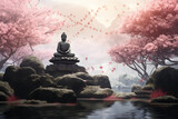 Zen meditation landscape with a Japan spring look