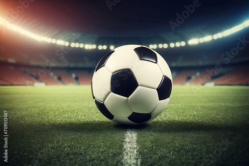 Soccer ball in the middle of the white line stadium © eraStocks 