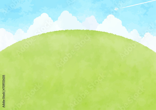 シンプルな丘と青空の風景イラスト