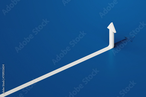Obraz na płótnie 3d white arrow line going up on blue background, Business way concept, 3d rendering w salonie