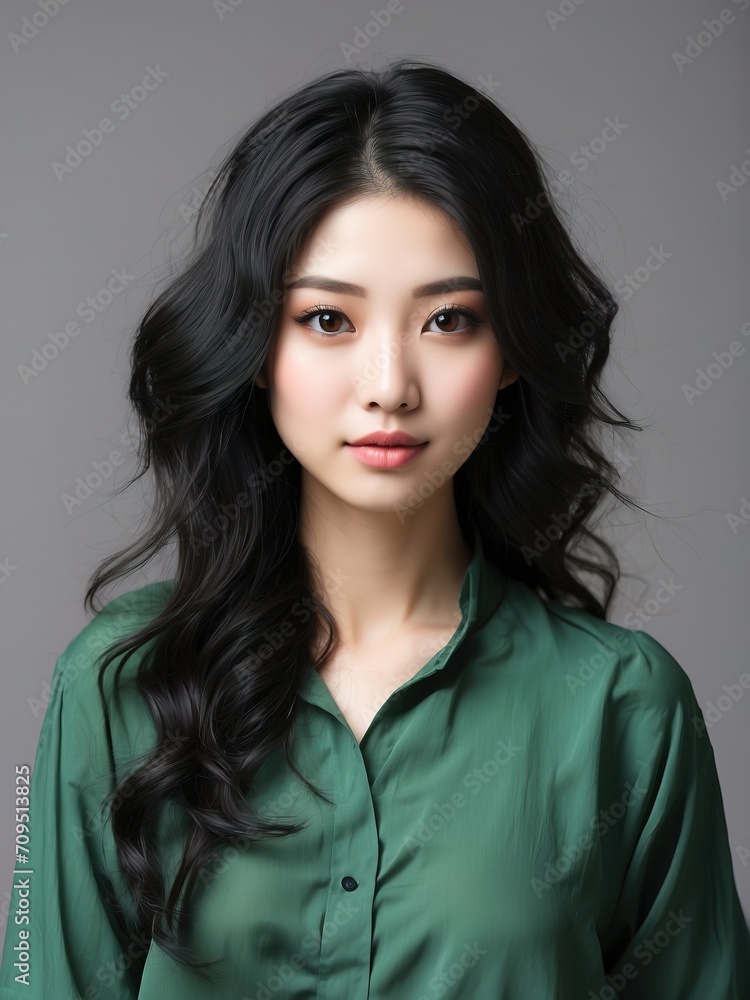 Portrait of beautiful asian women, long black hair, tshirt model posing in white background, Portrait of beautiful asian women, long black hair, tshirt model posing in white background,